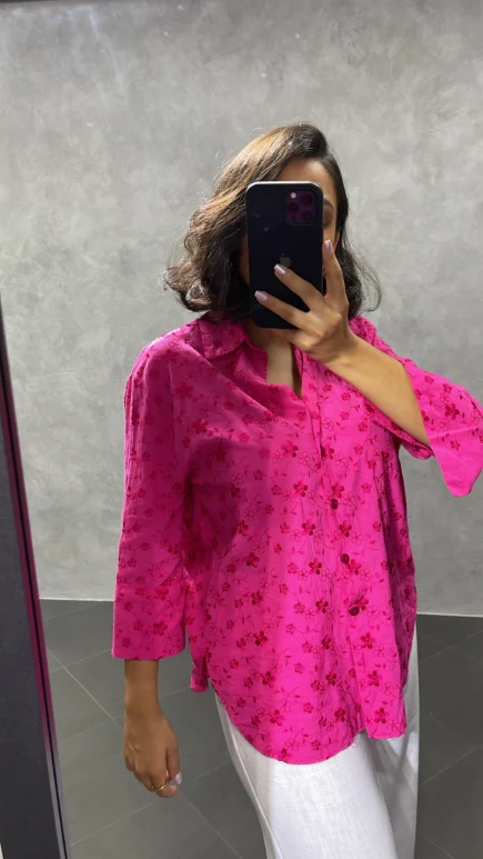 Chemise Rose Brodée