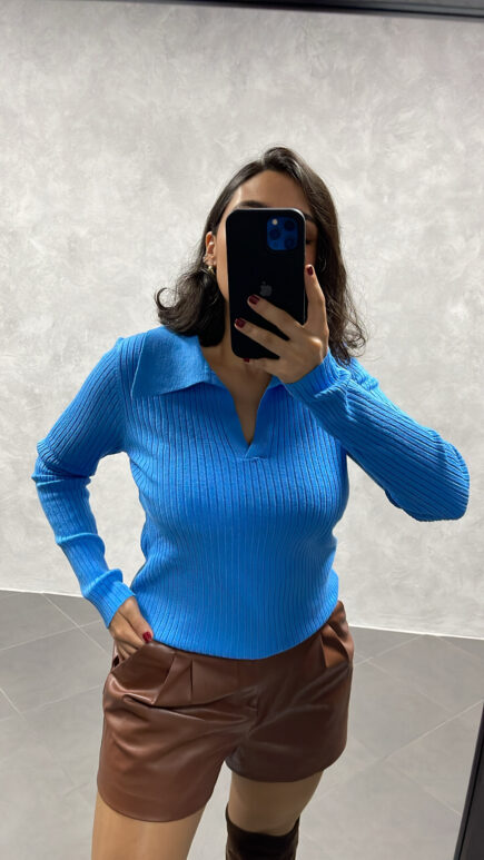 Pull en Maille Bleu