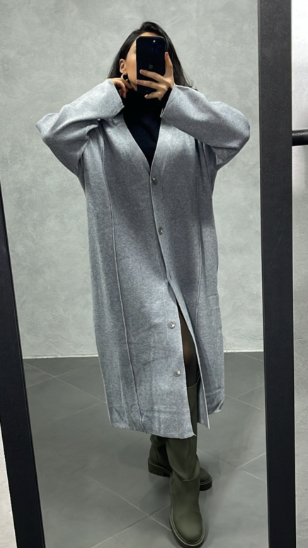 Cardigan long en maille Gris