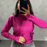 Pull en maille à col montant Fuchsia