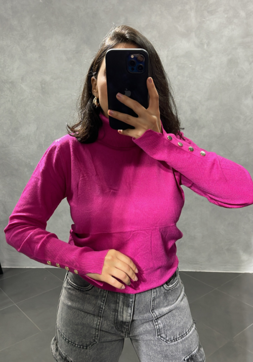 Pull en maille à col montant Fuchsia