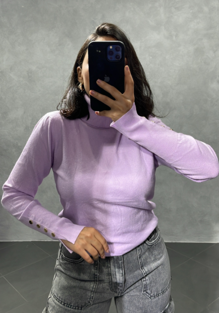 Pull en maille à col montant Mauve