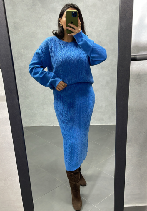 Ensemble jupe en maille Bleu