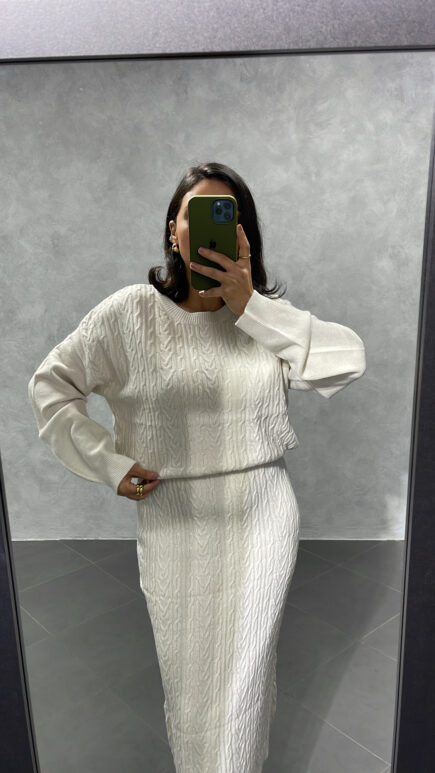 Ensemble jupe en maille Blanc cassé