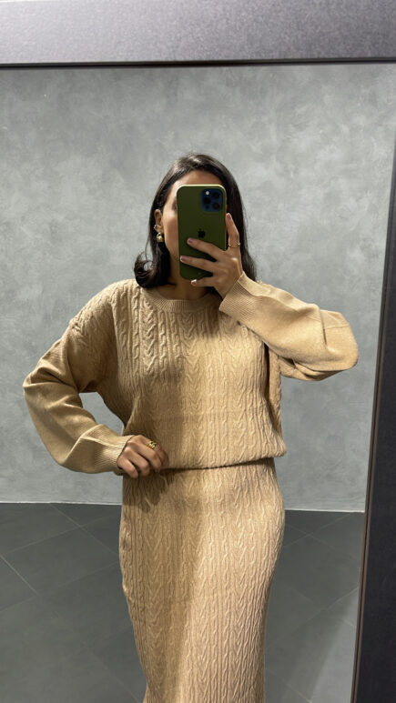 Ensemble jupe en maille Camel