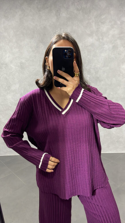 Ensemble Col V Mauve Aubergine