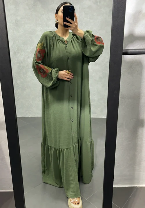 Robe Brodée Point de Vert Kaki