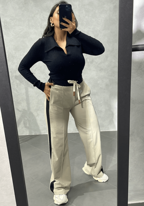 Pantalon Beige à Bande noire